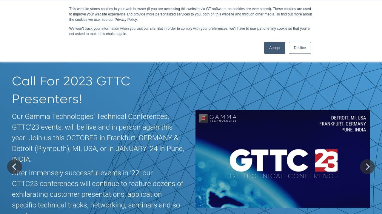 Gamma Technologies website screenshot