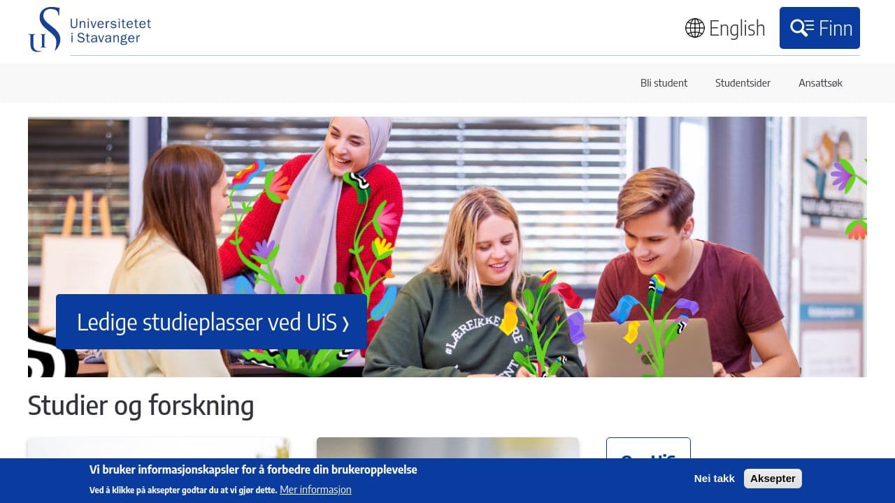 University of Stavanger website screenshot