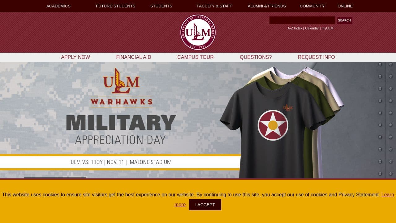 University of Louisiana Monroe website screenshot