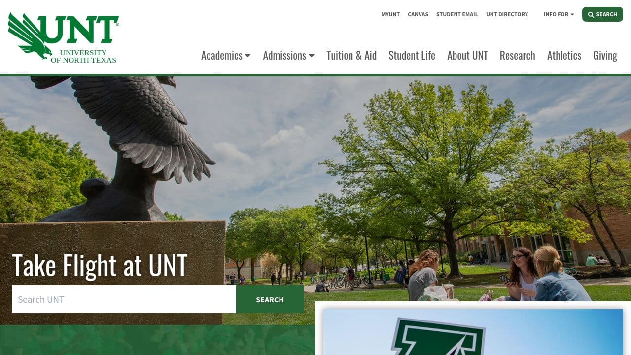 University of North Texas website screenshot