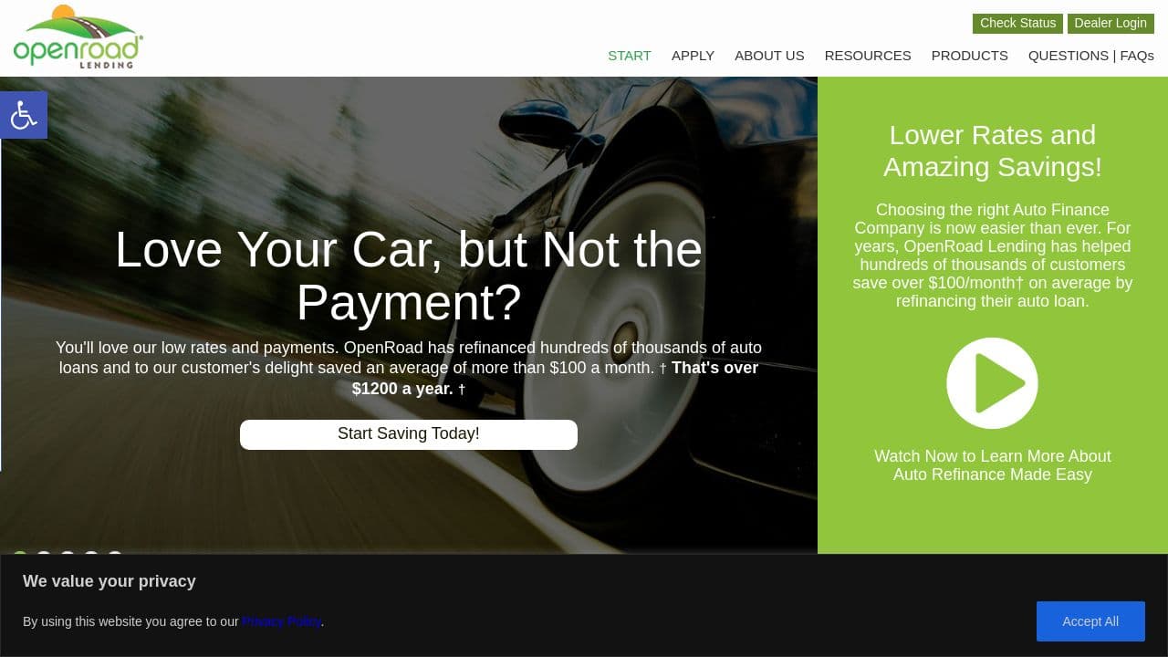 OpenRoad Lending website screenshot