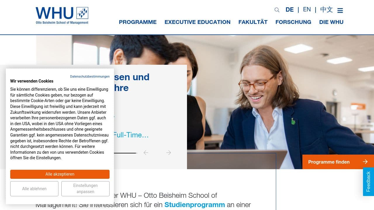 WHU – Otto Beisheim School of Management website screenshot