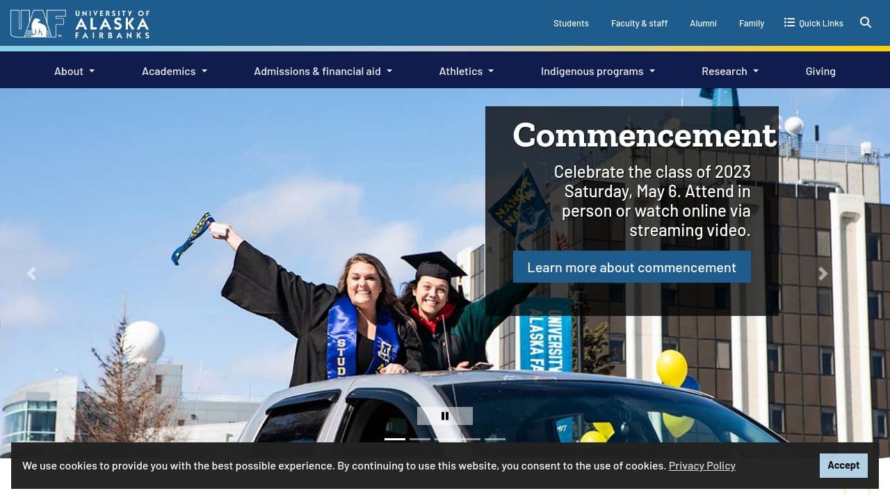 University of Alaska Fairbanks website screenshot