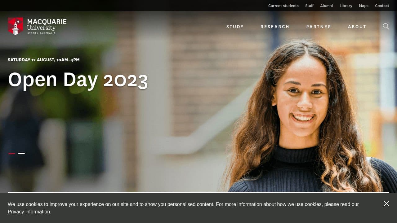 Macquarie University website screenshot