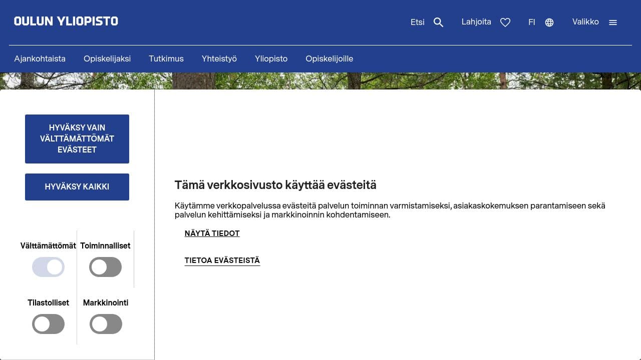 university of oulu website screenshot