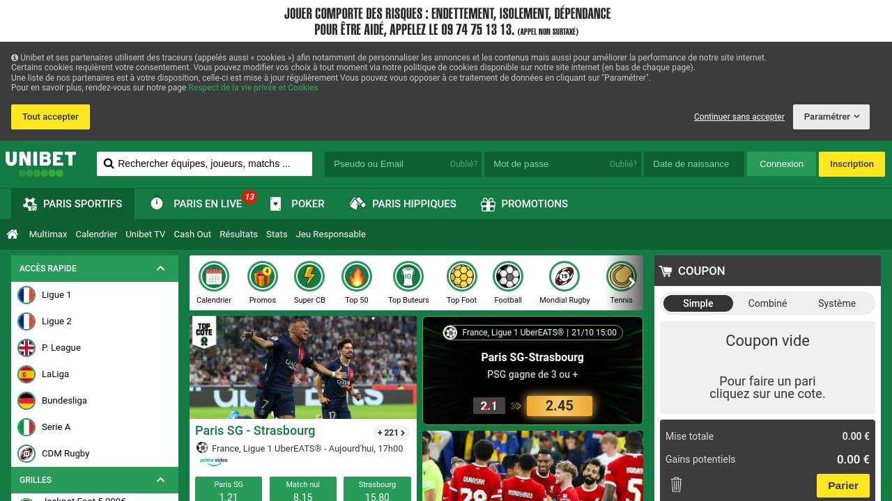 UNIBET website screenshot