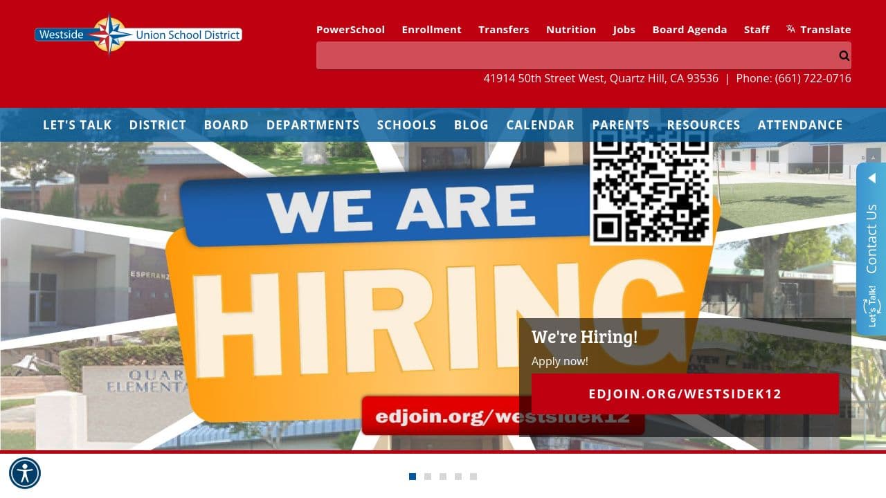 WESTSIDE UNION SCHOOL DISTRICT website screenshot