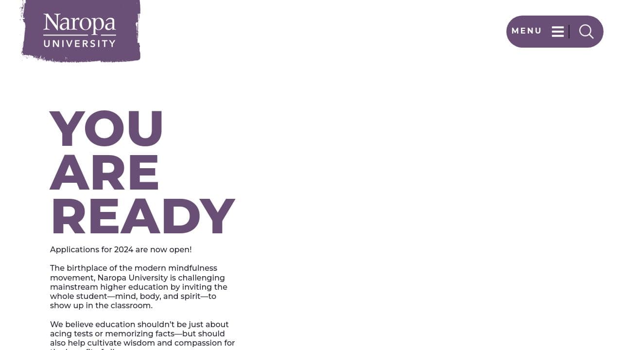 Naropa University website screenshot