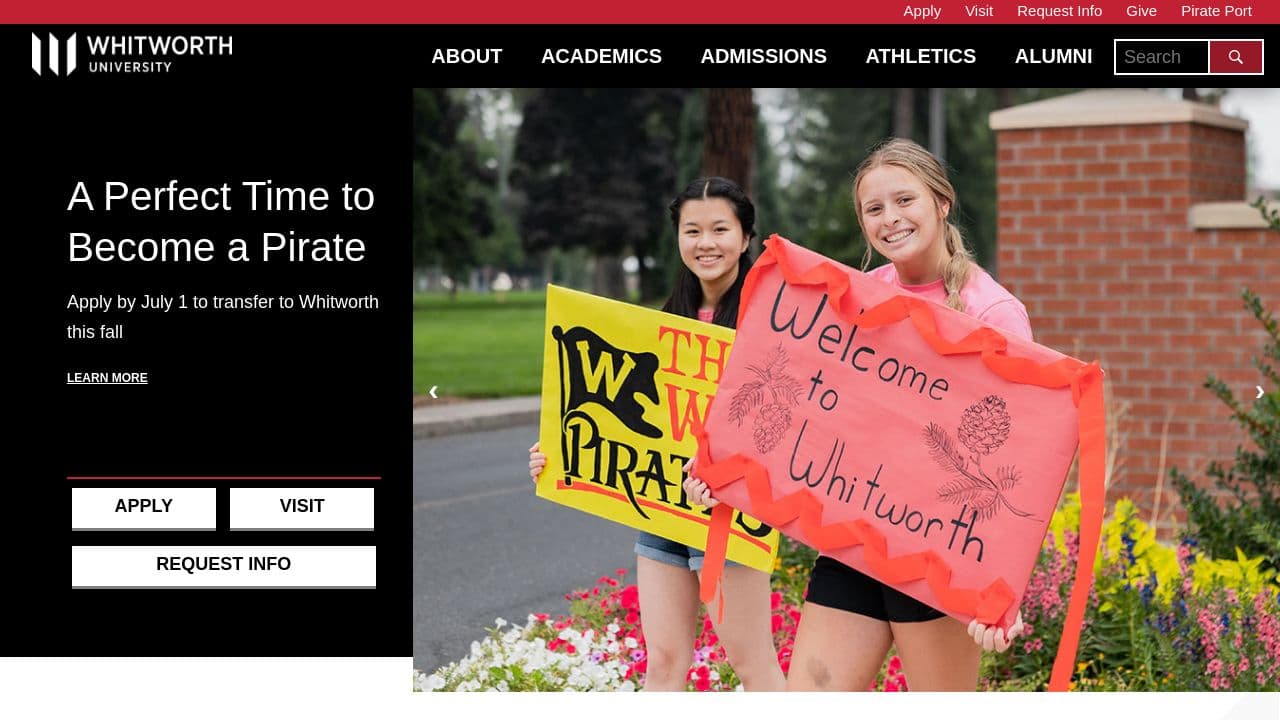 Whitworth University website screenshot