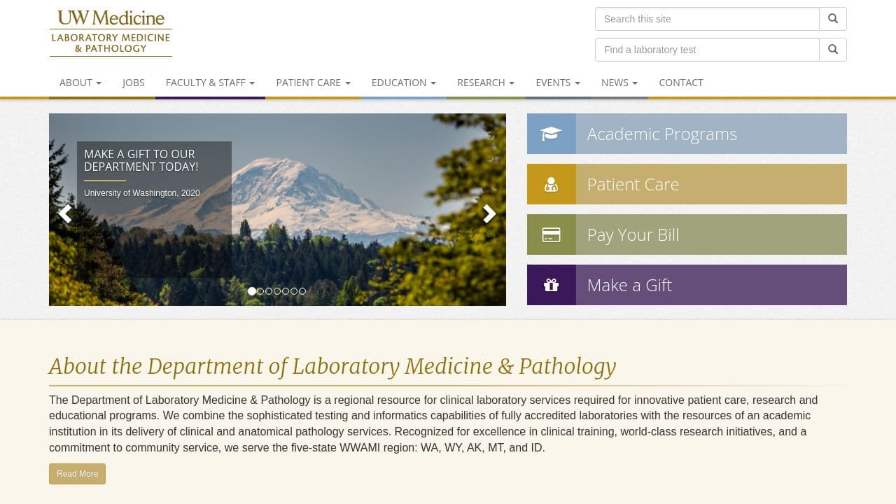 University of Washington Department of Laboratory Medicine and Pathology website screenshot