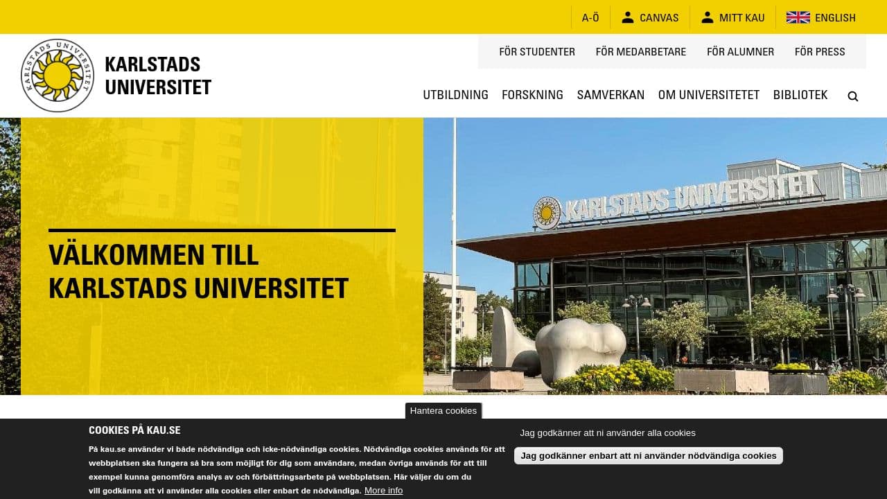 Karlstads universitet website screenshot