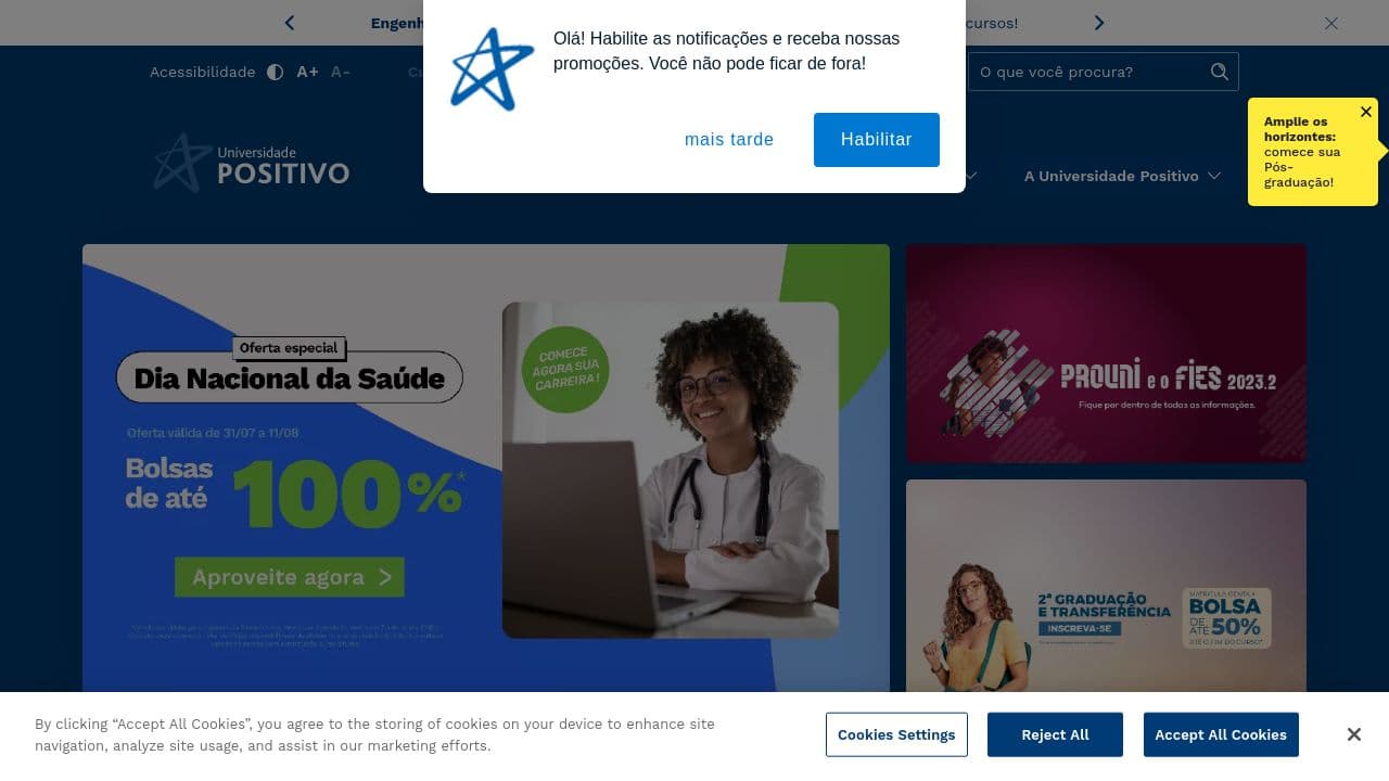 Universidade Positivo website screenshot