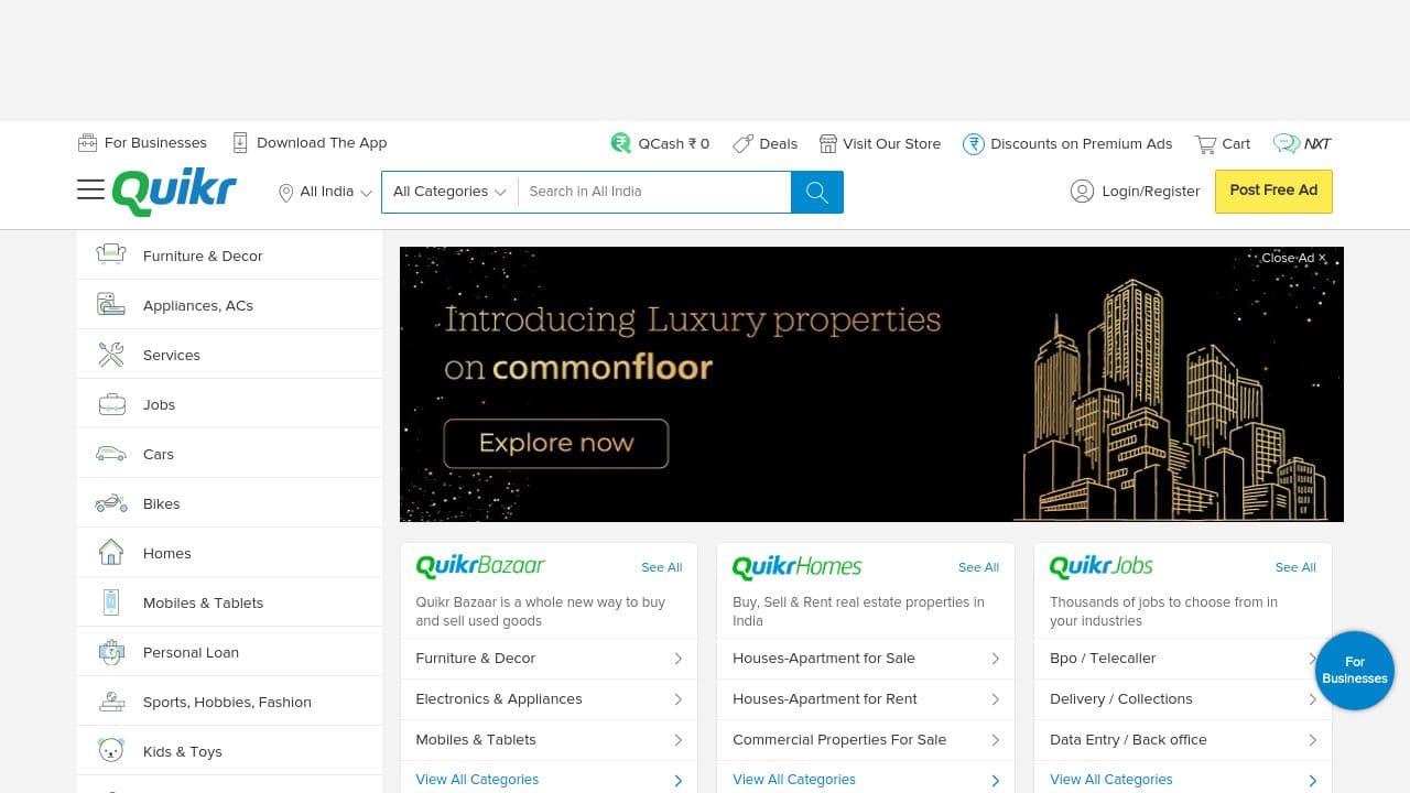 Quikr website screenshot
