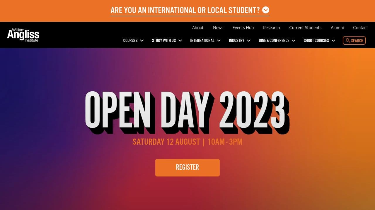 William Angliss Institute website screenshot