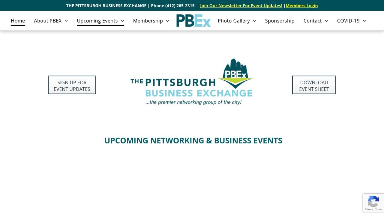 The Pittsburgh Business Exchange (PBEX) website screenshot