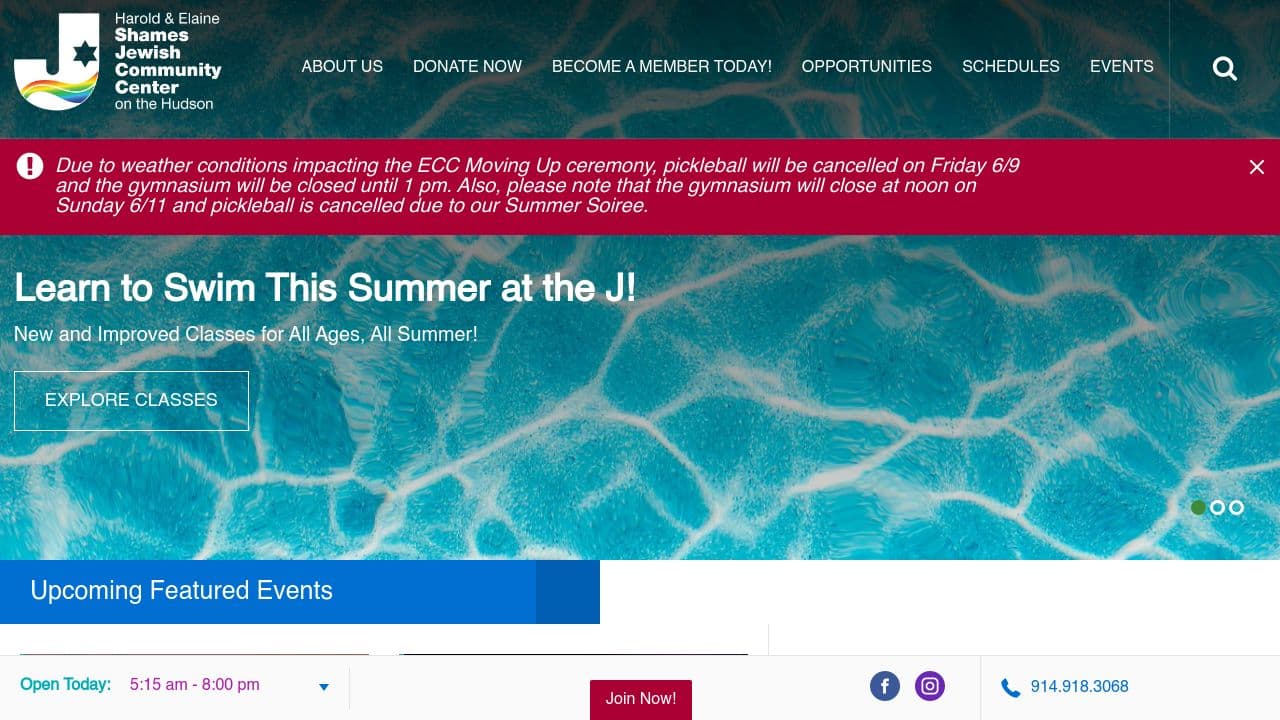 Harold and Elaine Shames JCC on the Hudson website screenshot