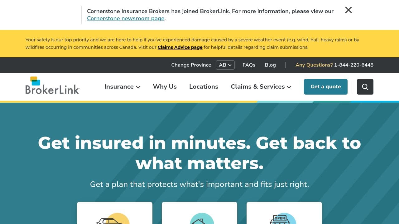 Cornerstone Insurance Brokers website screenshot