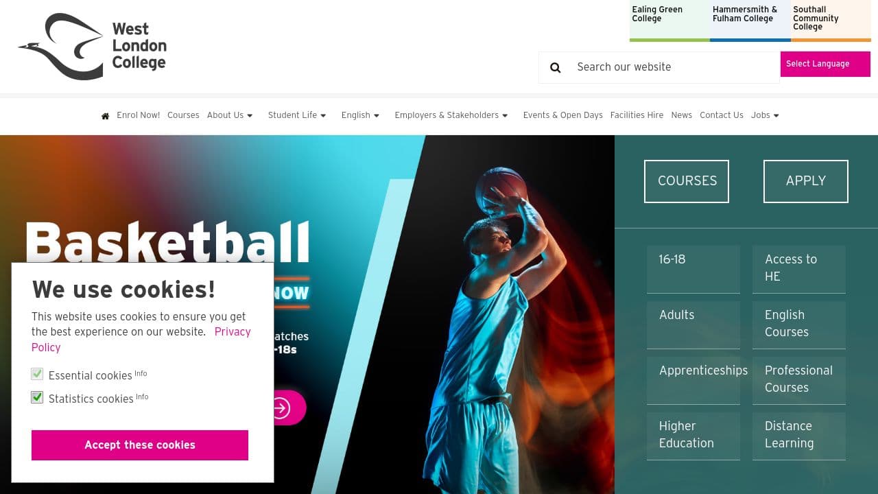 west london college website screenshot