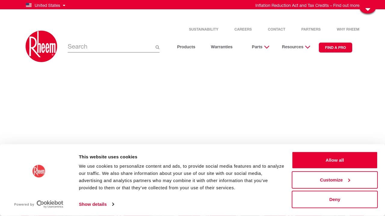 Rheem Manufacturing website screenshot