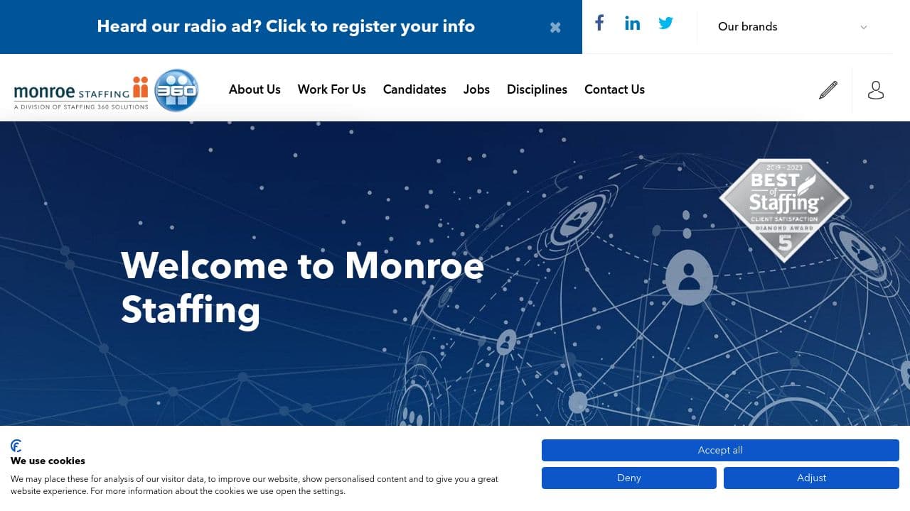 Monroe Staffing Services website screenshot