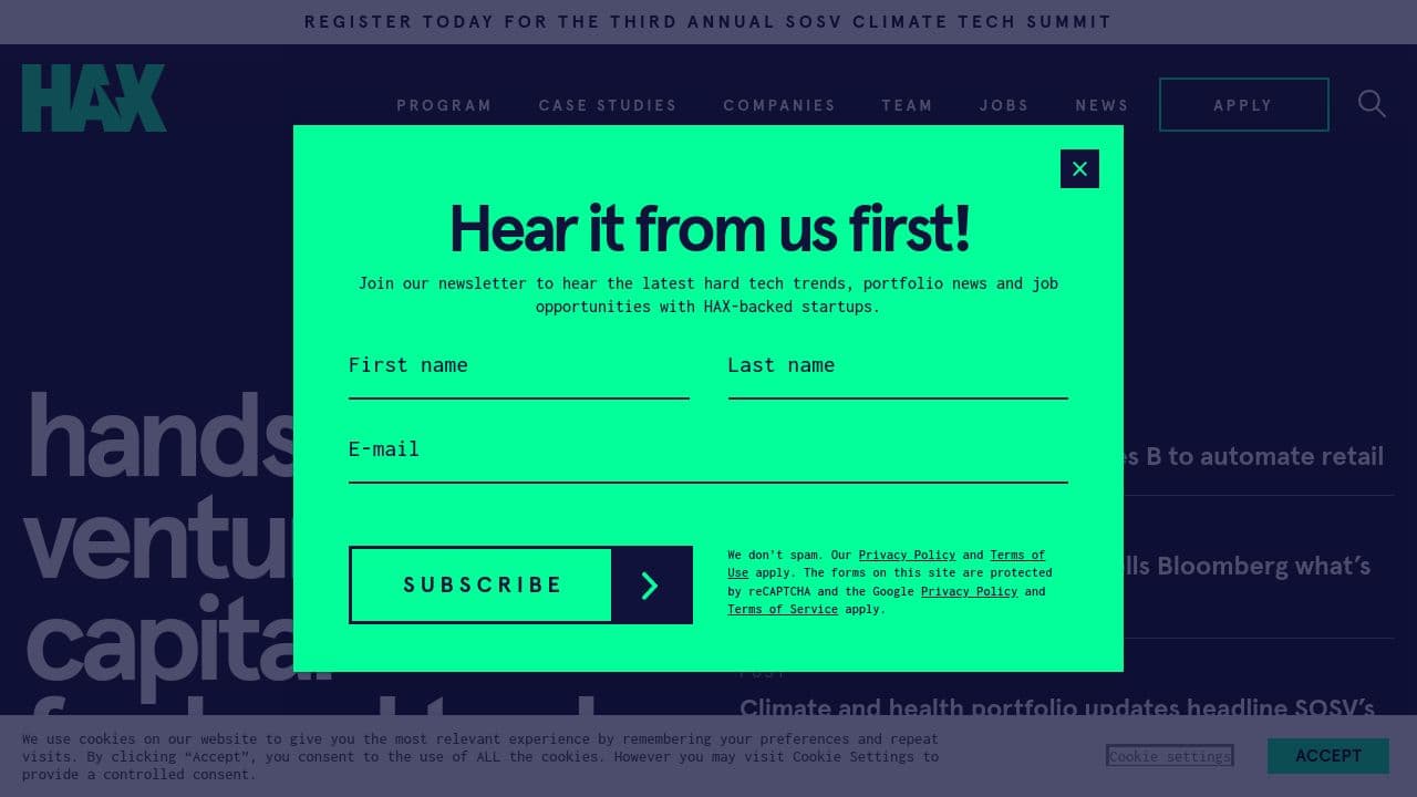 HAX website screenshot
