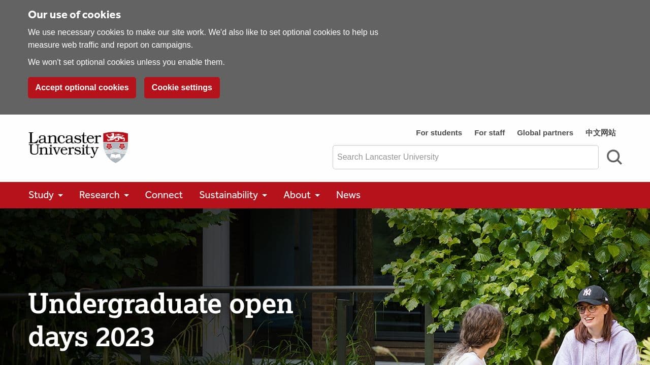 Lancaster University website screenshot