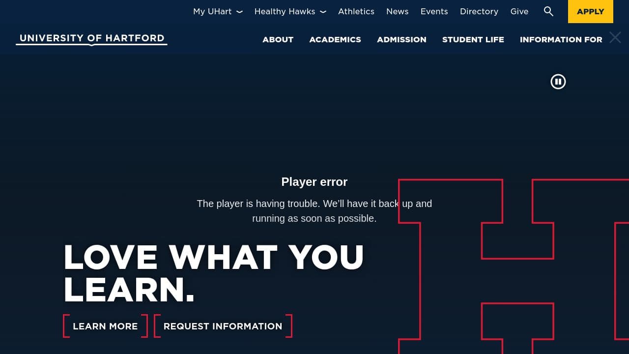 University of Hartford website screenshot