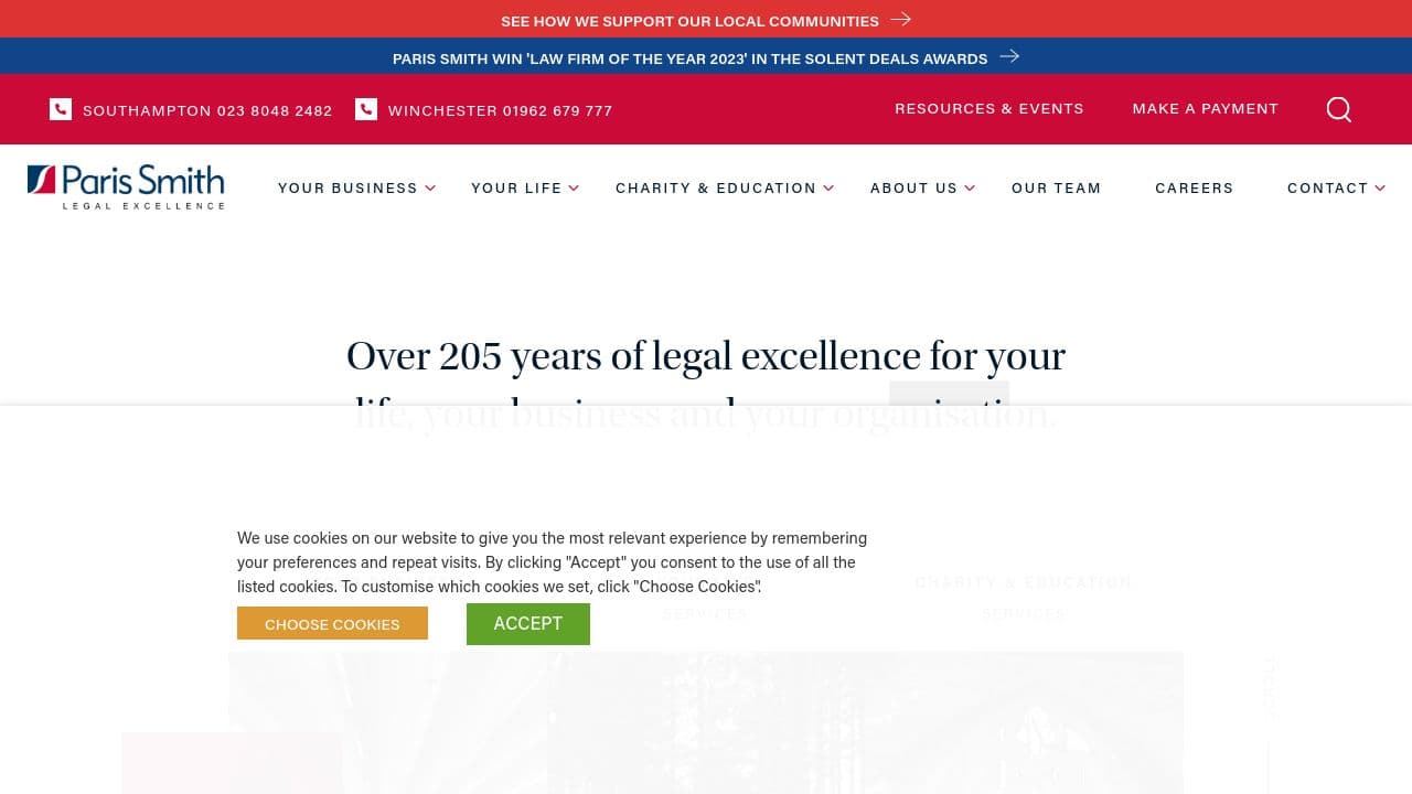 Paris Smith LLP website screenshot