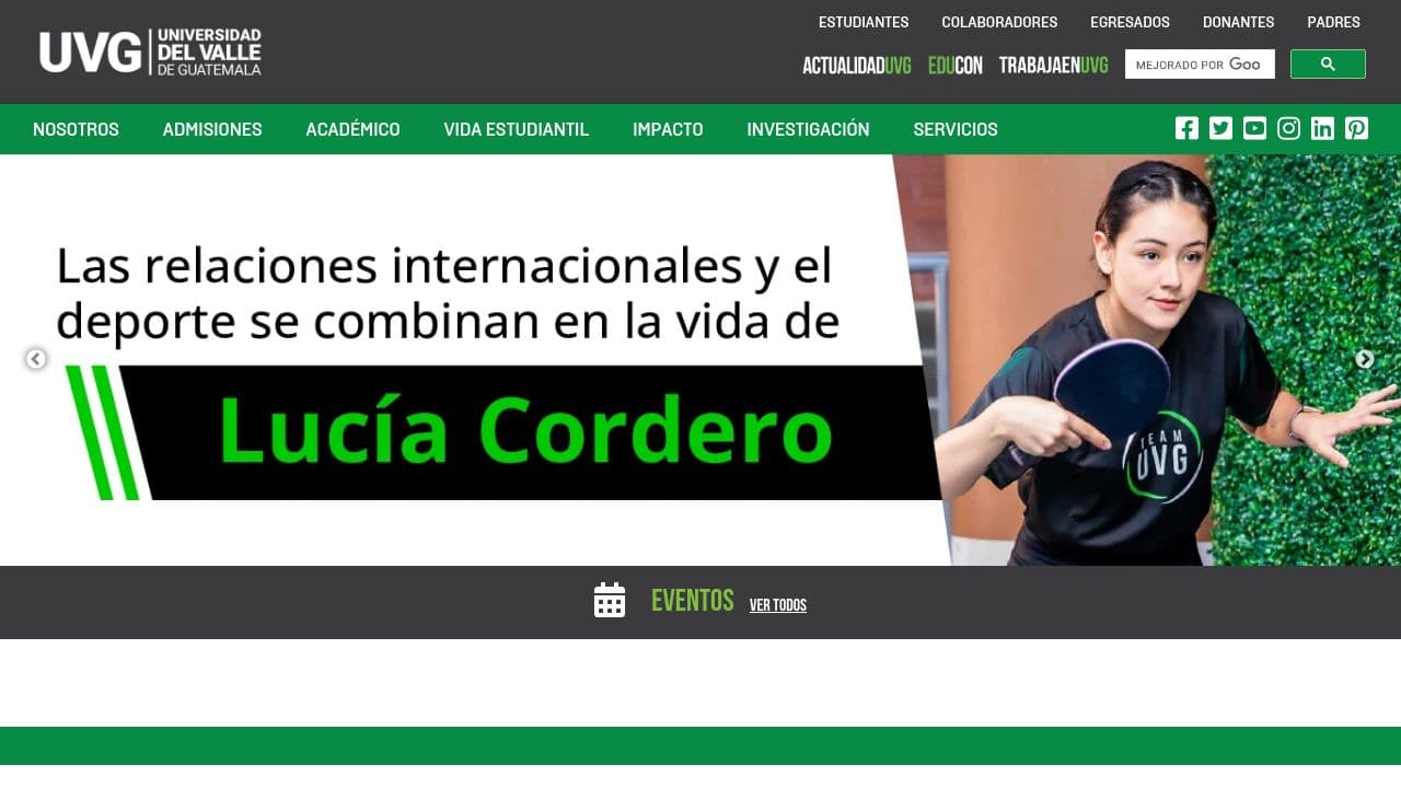 Universidad del Valle de Guatemala website screenshot