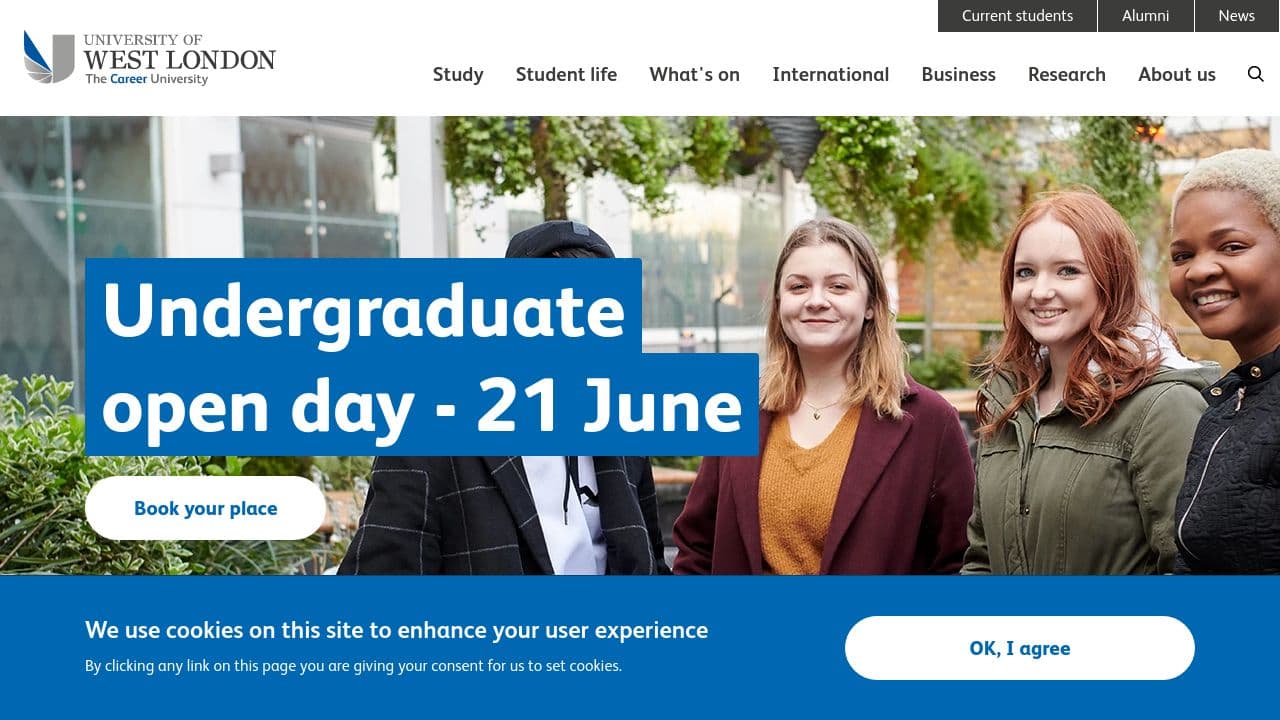 University of West London website screenshot