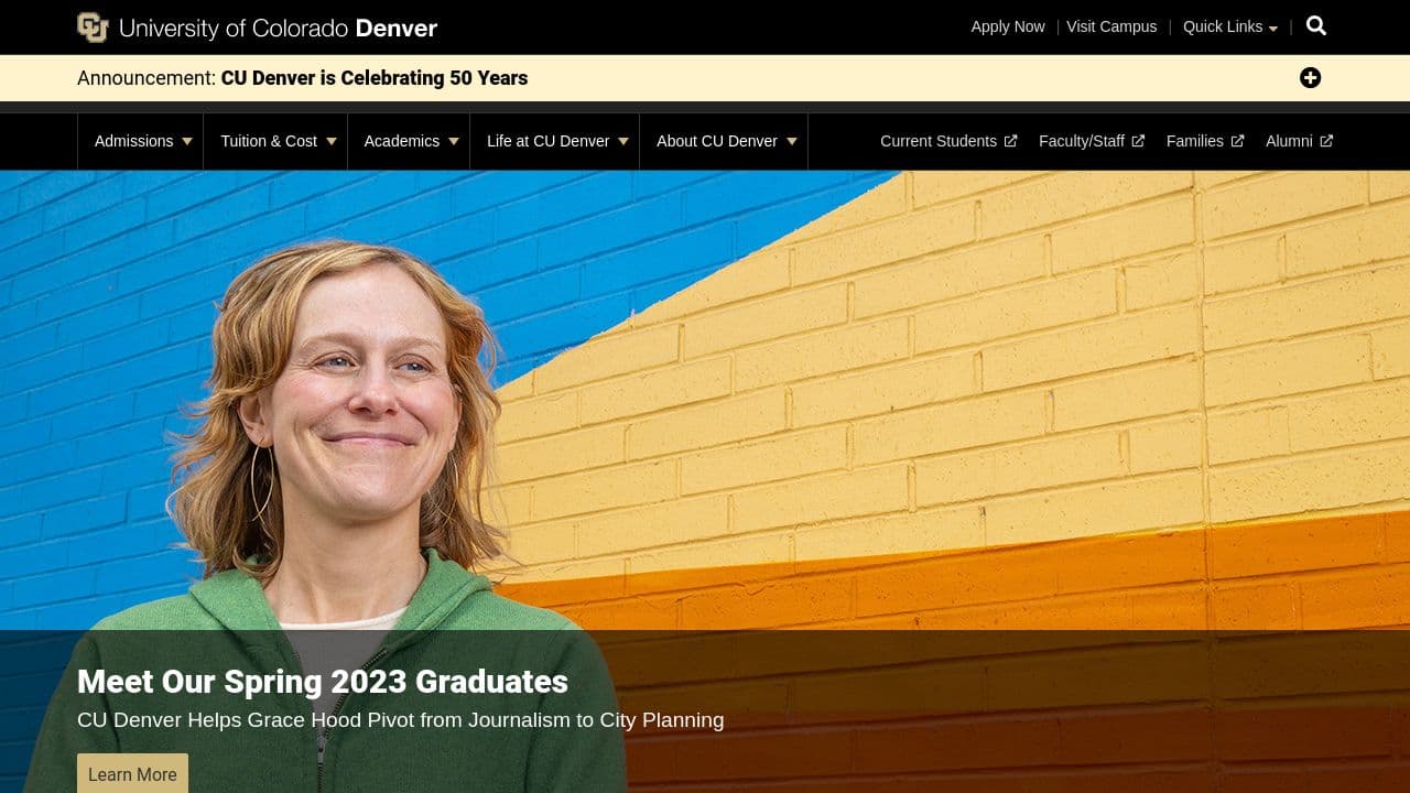 University of Colorado Denver website screenshot