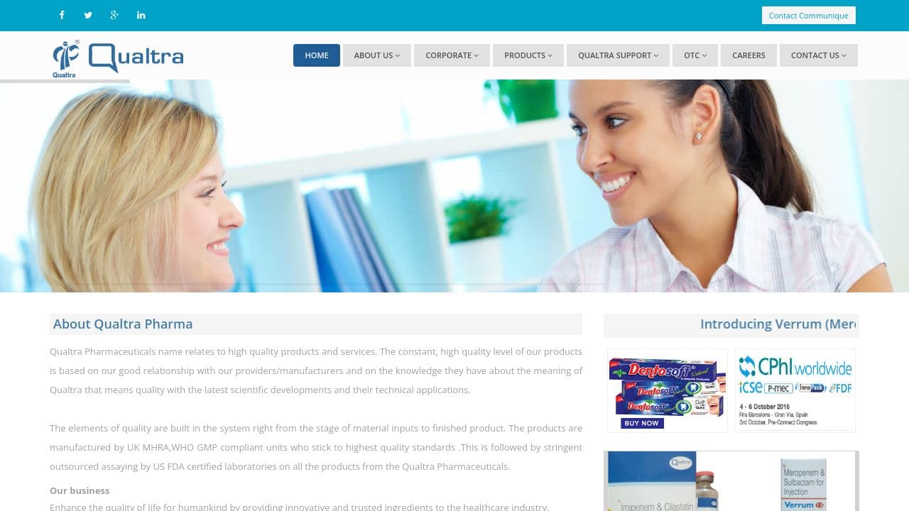 Qualtra Pharmaceuticals Pvt Ltd website screenshot
