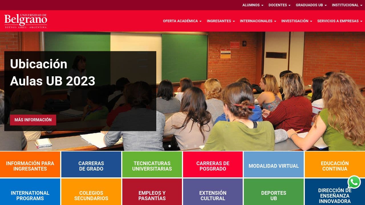 universidad de belgrano website screenshot
