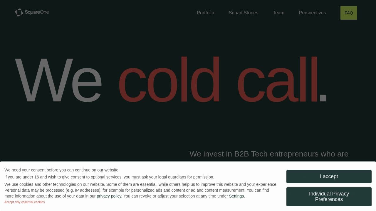 SquareOne Venture Capital website screenshot