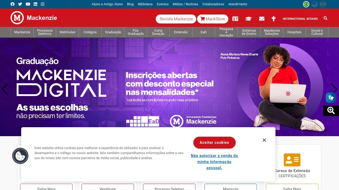 Universidade Presbiteriana Mackenzie website screenshot