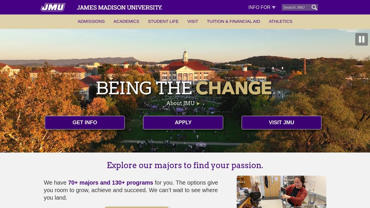 James Madison University website screenshot