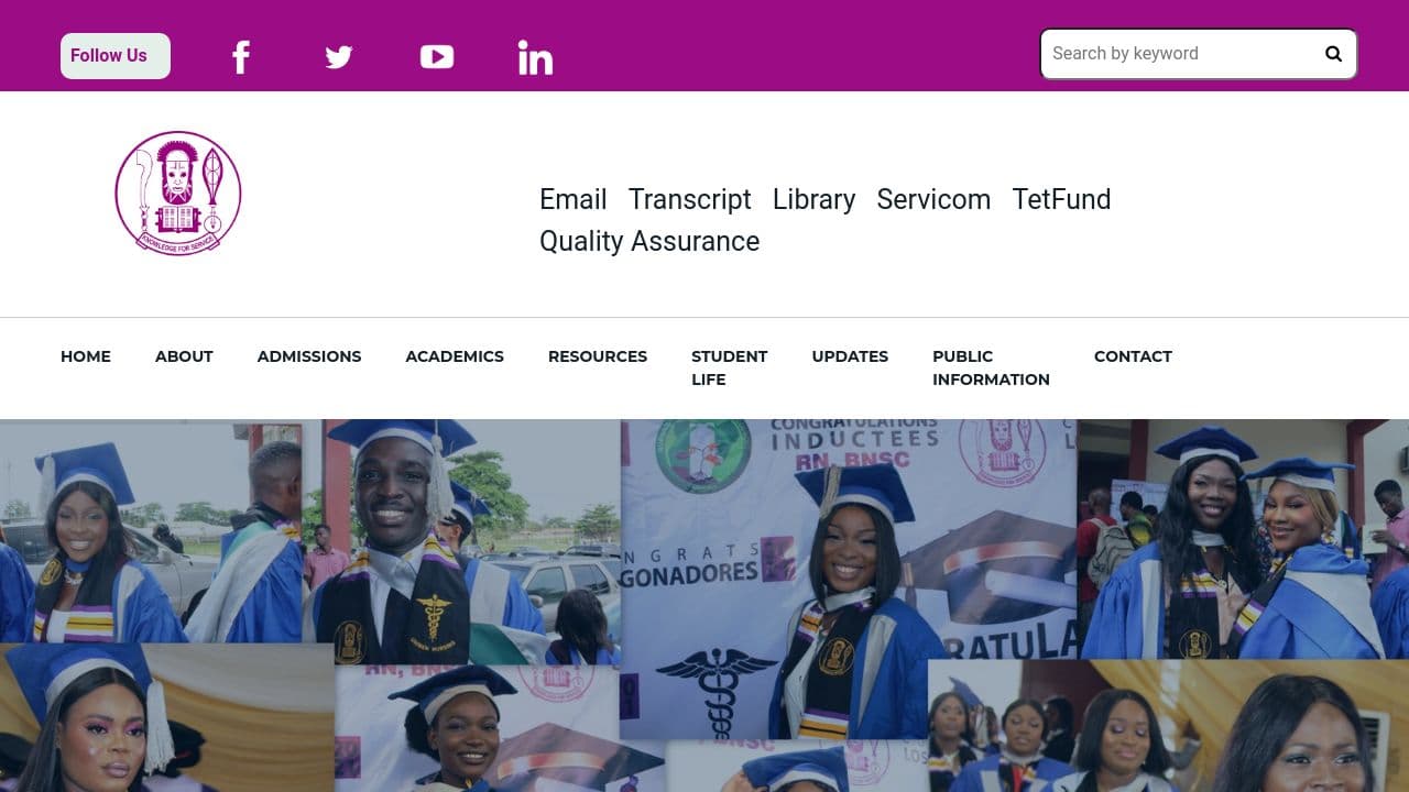 University of Benin website screenshot