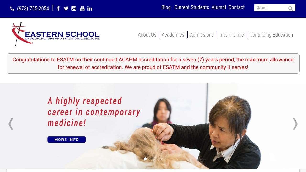 Eastern School of Acupuncture and Traditional Medicine website screenshot
