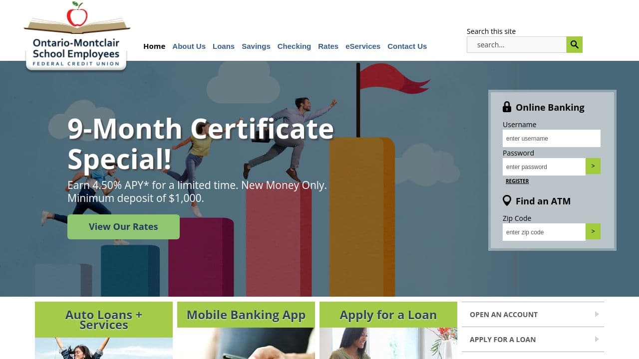 Ontario Montclair School Employees Federal Credit Union website screenshot