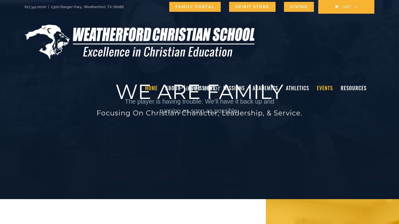 Weatherford Christian School website screenshot