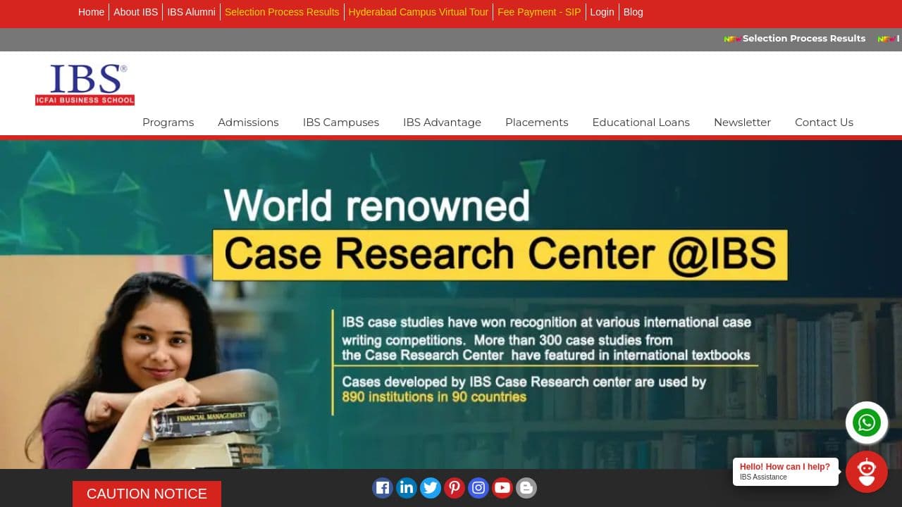 icfai business school website screenshot