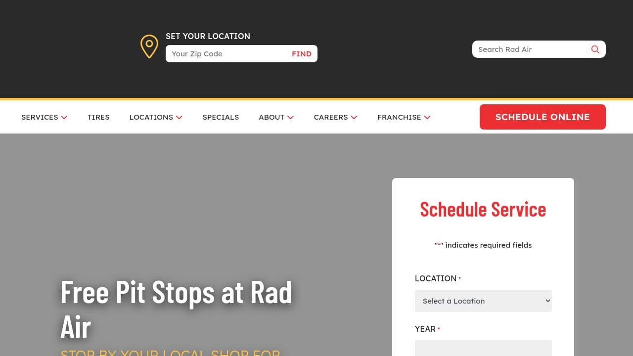 Rad Air Complete Car Care website screenshot