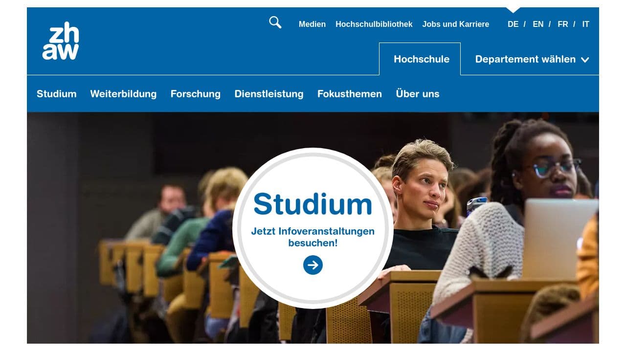 ZHAW School of Management and Law website screenshot