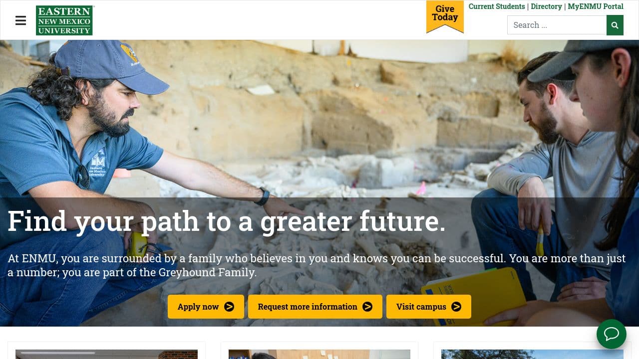 Eastern New Mexico University website screenshot
