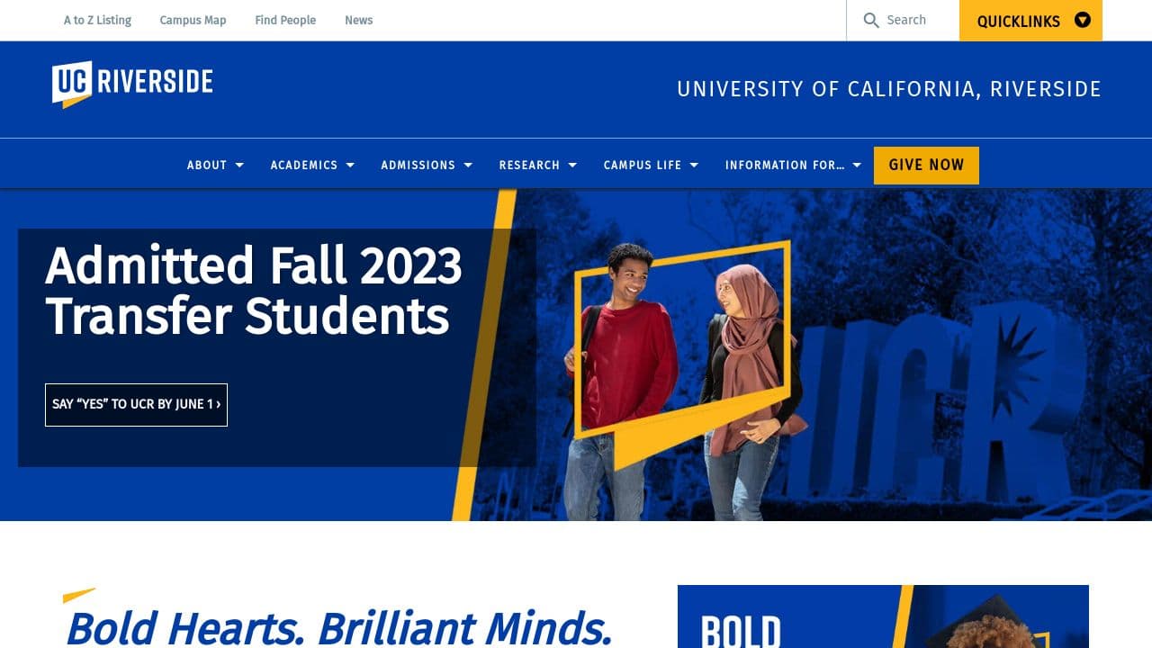 University of California, Riverside website screenshot