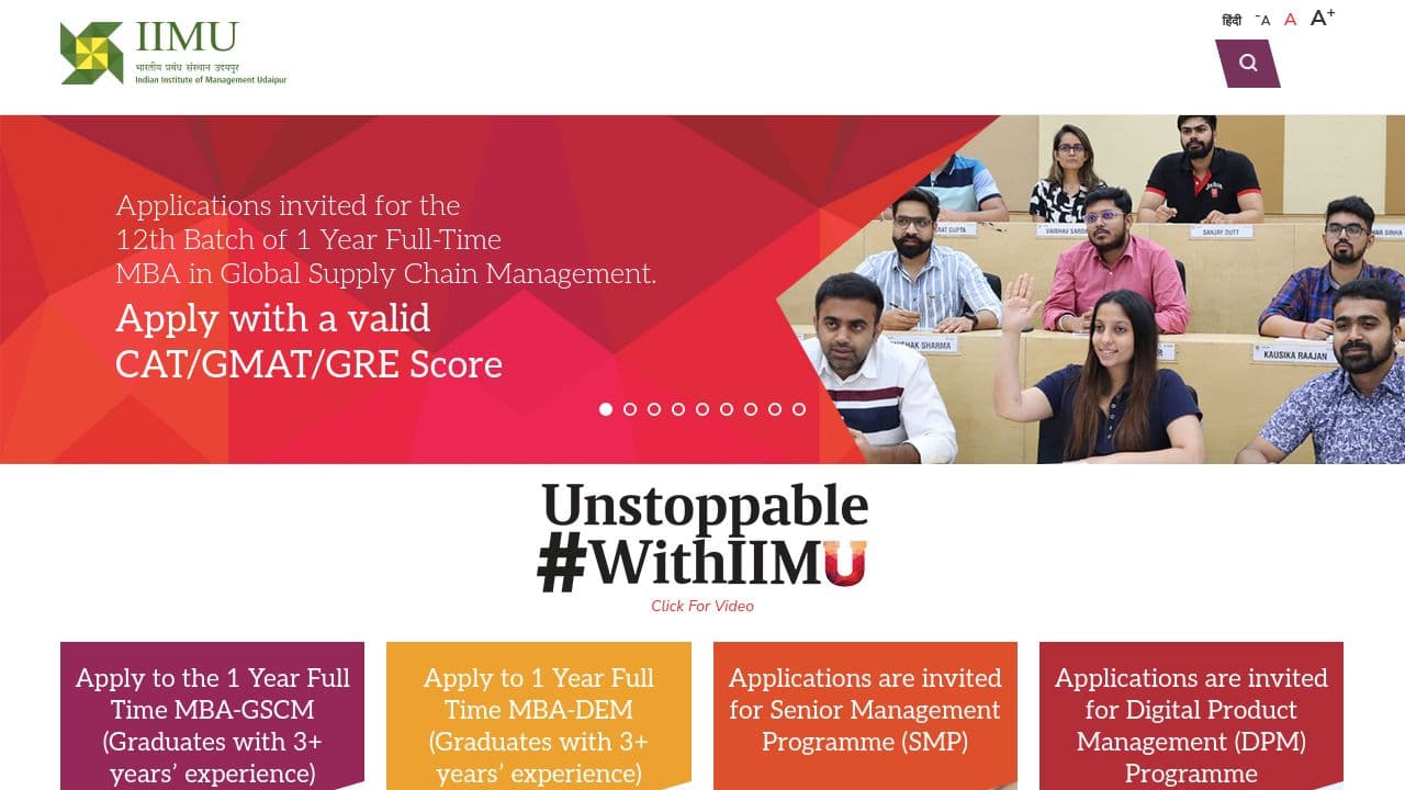 Indian Institute of Management Udaipur website screenshot