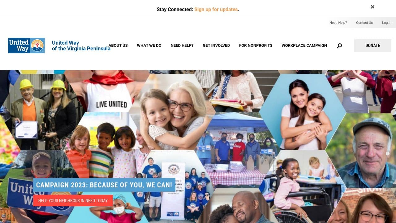 united way of the virginia peninsula website screenshot