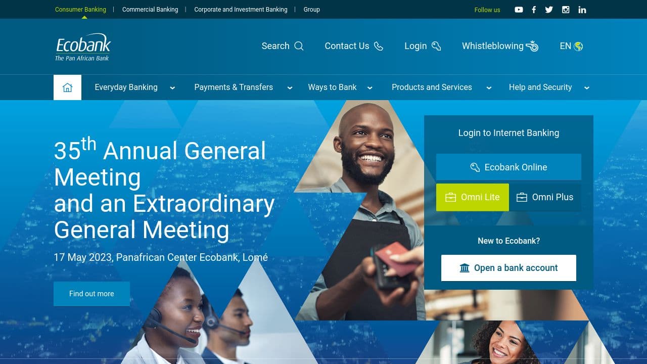 Ecobank Ghana PLC website screenshot