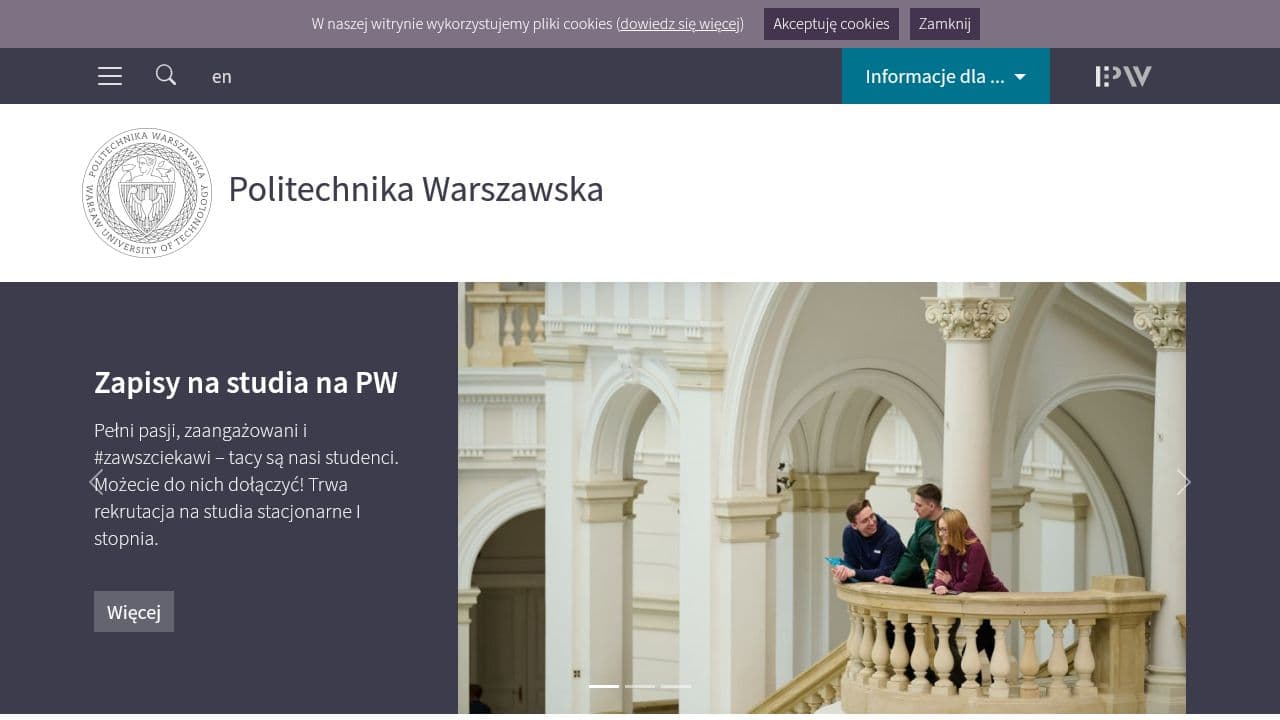 Warsaw University of Technology website screenshot