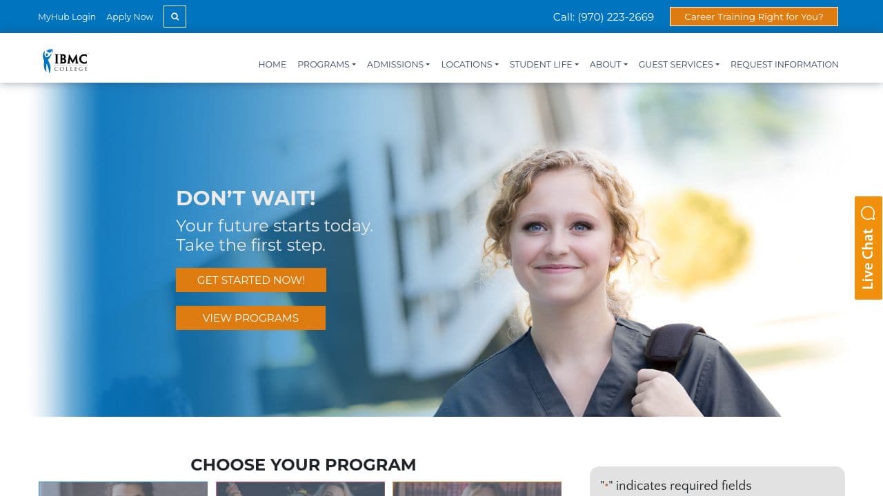 IBMC College website screenshot